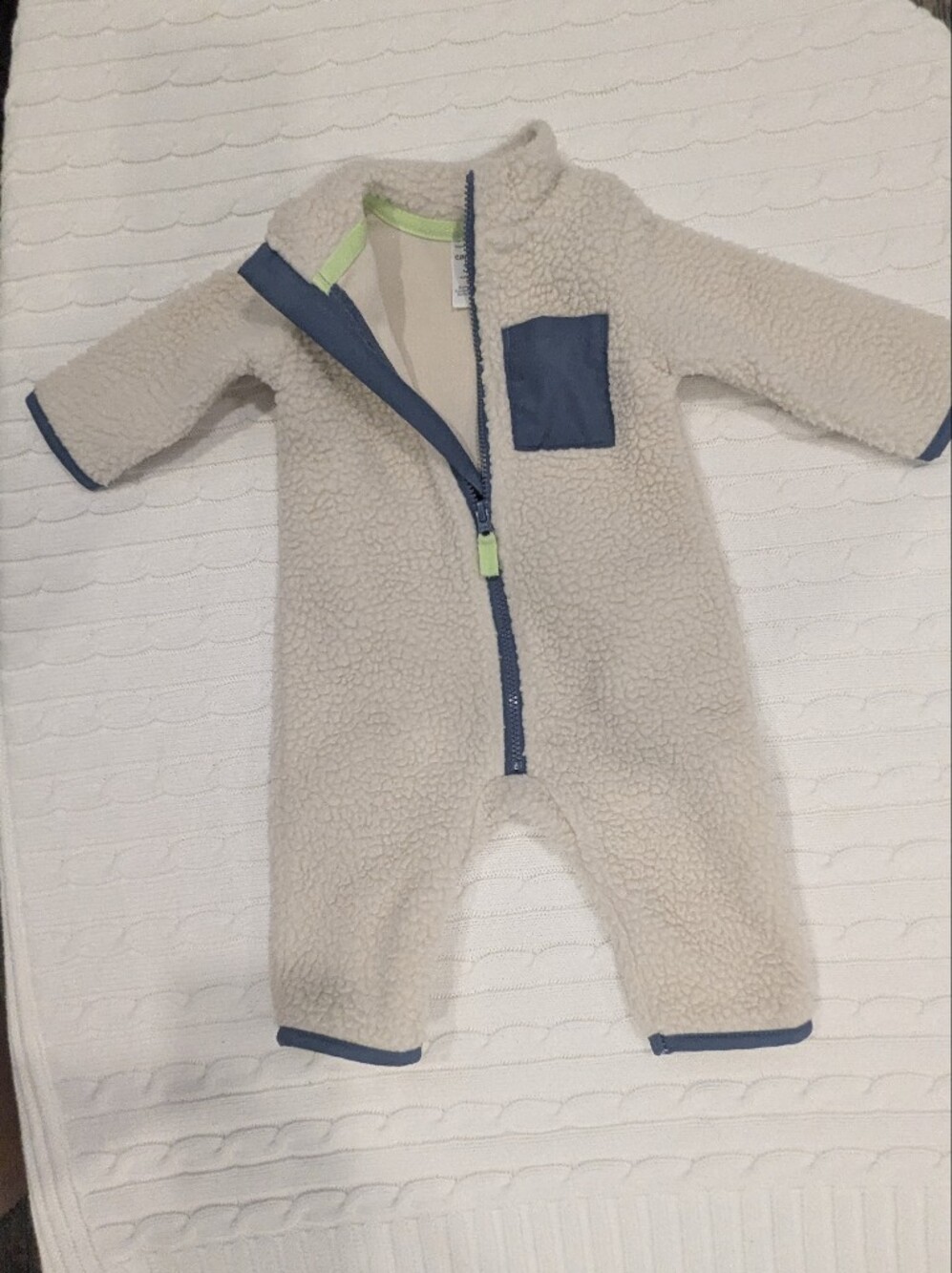 Carter's Cream Jacket with Blue Trim and Lime Accents Size 0-3